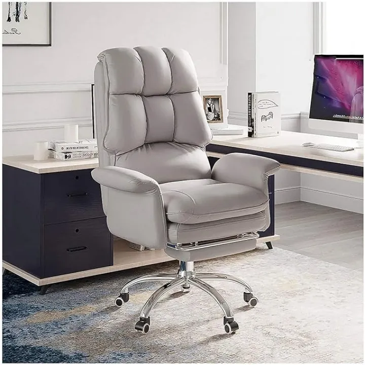 Swivel Office Chair, with Footrest, Executive High Back Reclinable Modern Pu Leather - Comfortable Desk Chair for Home and Office (Grey)