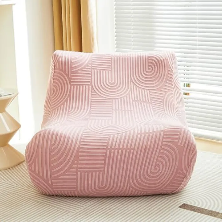 XCLOOZGL Lazy Floor Sofa Cover Single Seated Fireside Chair Cover Stretch Jacquard Armless Lounge Chaise Slipcover Removable Lazy Sofa Cover for Living Room Bean Bag Couch Cover,Pink