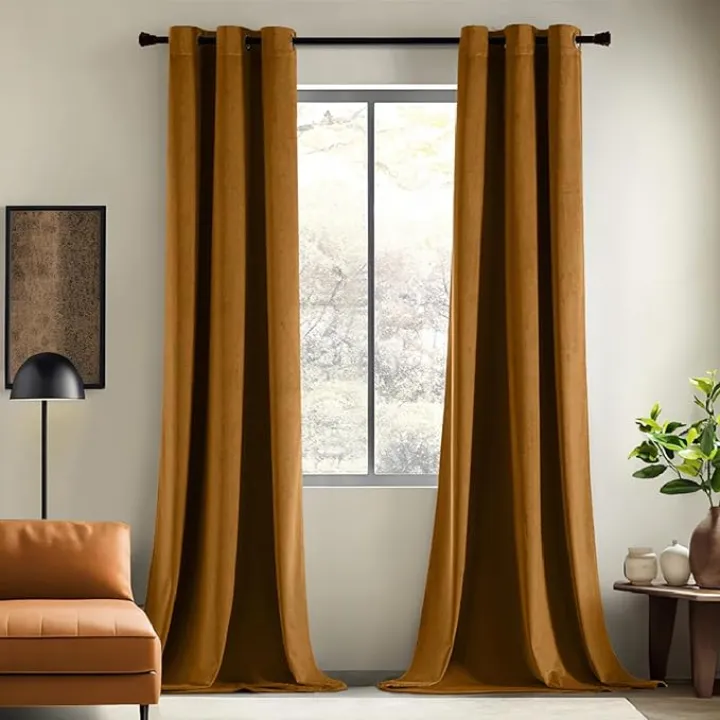EMEMA Velvet Curtains 84 Inch Length 2 Panels Set, Golden Brown Elegant Blackout Curtains for Bedroom, Grommet Thermal Insulated Soundproof Room Darkening Window Drapes for Living Room W42 x L84