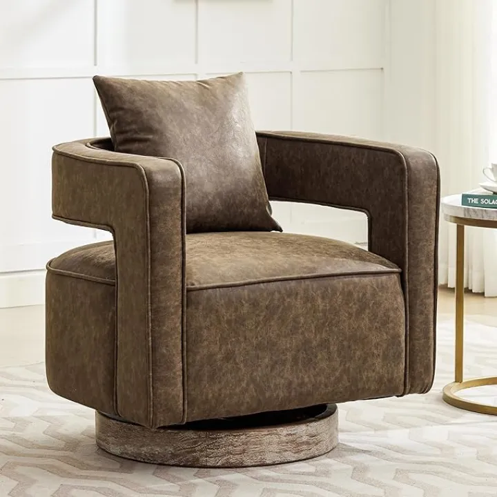 Aoiy & Wifon 29.13" W Swivel Accent Chairs, Modern Barrel Swivel Chairs, Comfy Living Room Chair, PU, Coffee