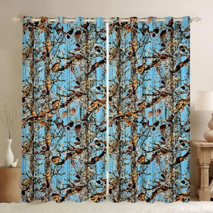Feelyou Tree Curtains for Living Room (2 Panels, 42 x 63 Inch) Kids Natural Tree Blackout Curtains for Boys Camo Darkening Drapes Camouflage Blue Window Treatments