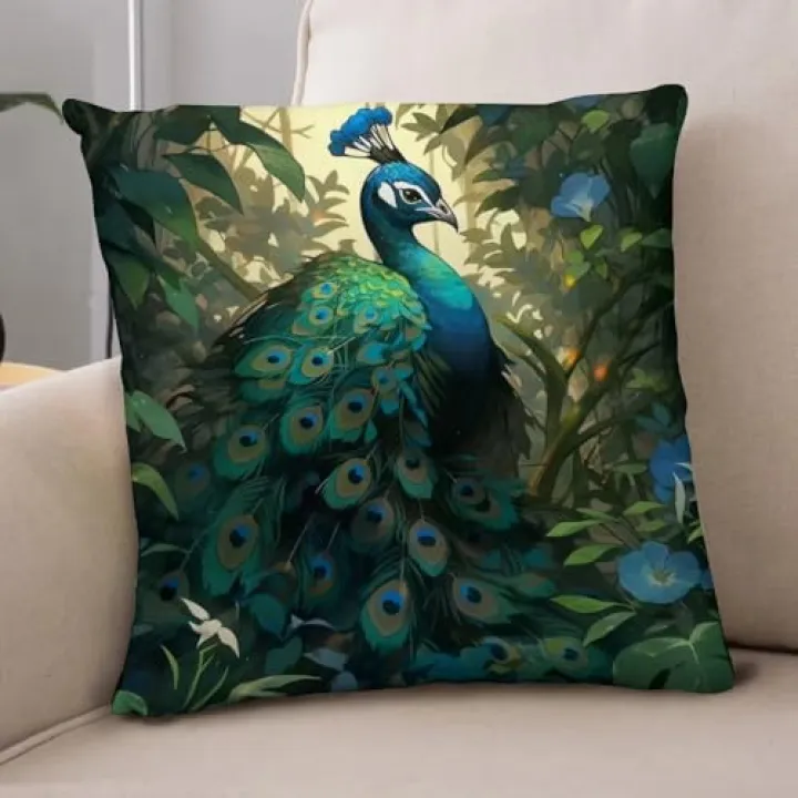 Hvednze Gorgeous Mysterious Peacock Velvet Throw Pillow Covers Sofa Pillowcase Car Square Throw Pillowcases Home Decoration 18X18in