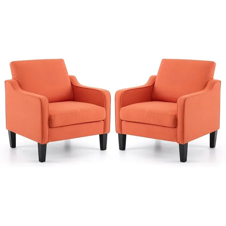 VINGLI Accent Chairs Set of 2 Burnt Orange Upholstered Linen Accent Chair for Living Room, Bedroom, Mid-Century Modern Arm Chair Comfy Reading Chair with Scooped Arms