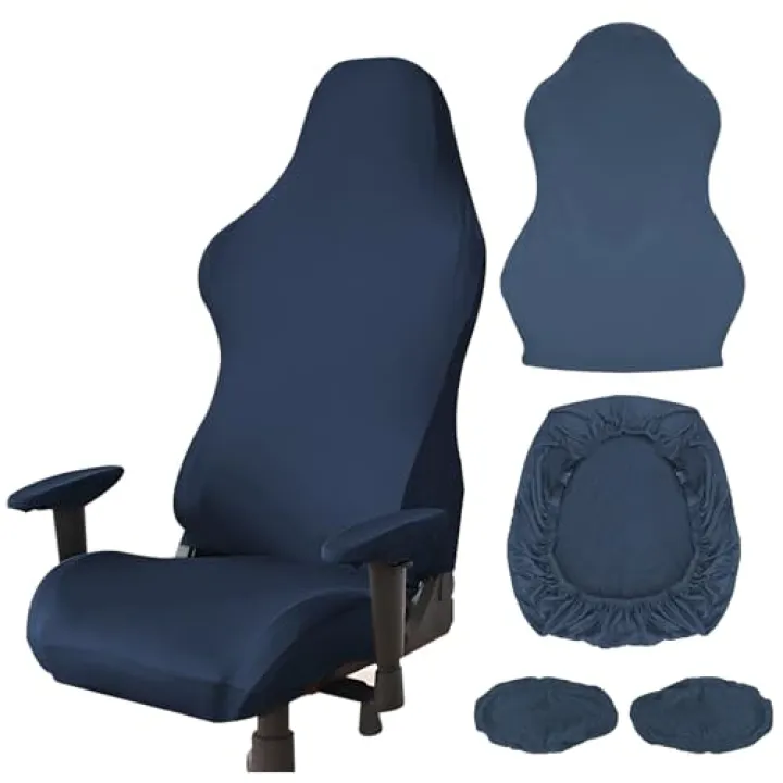 BangBoom Polyester Gaming Chair Cover Set, Stretchable Game Chair Slipcovers with 2 Armrest Covers, Scratch-Proof Gamer Desk Chair Covers for Computer Office Seat (Blue)