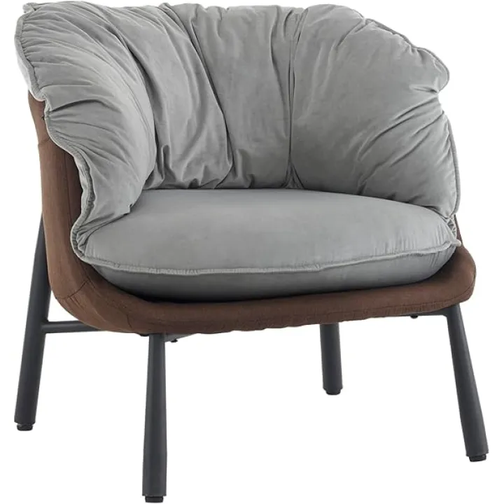 Karl home Velvet Accent Chair Barrel Chair with Metal Legs Modern Comfy Armchair Accent Reading Chair for Living Room, Bedroom, Study Room, Home Office, Black & Gray