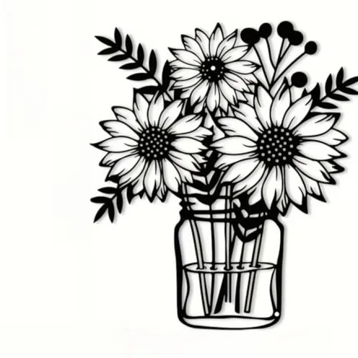 VALINSKY Metal Flower Wall Decor Minimalist Vase Wall Art Black Decor Floral Wall Sculpture for Kitchen Bathroom Living Room Bedroom