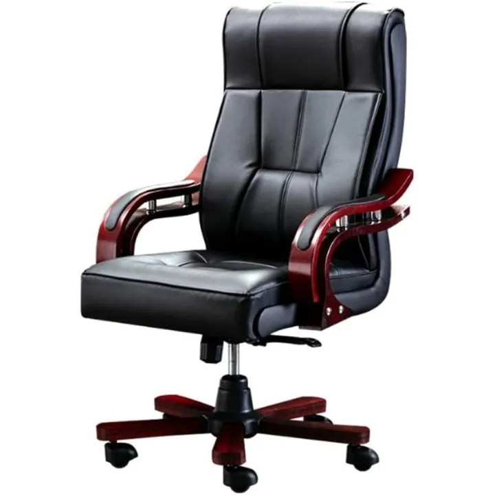 Office Chairs Home Office Desk Chairs Boss Chair,Wood Cowhide Executive Chair,Comfortable Cowhide Computer Gaming Chair Recliner