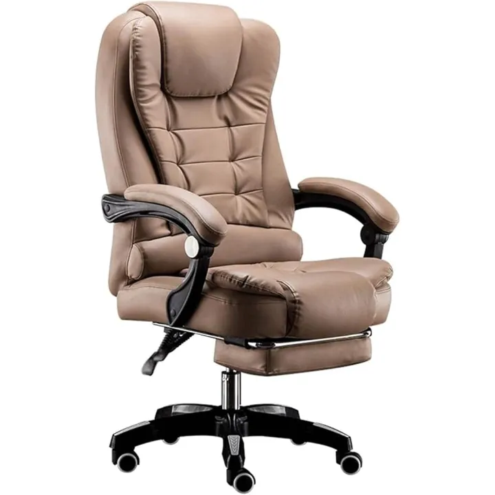 Managerial Office Chair,Recliner Computer Chair,Home Comfortable,Leather Reclining,7-Point Massage and Retractible Footrest,Nylon Feet