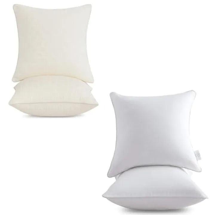 Leeden 18 x 18 Pillow Inserts Set of 2 (White) & 18 x 18 Pillow Inserts Set of 2 (Beige)
