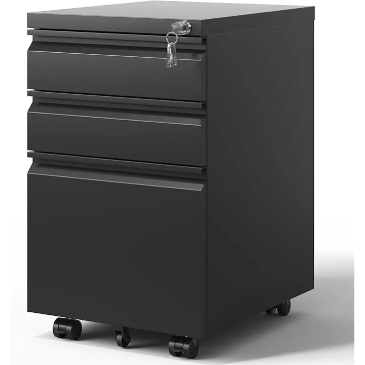 3 Drawer Mobile File Cabinet with Lock and Wheels, Metal Under Desk File Cabinets for Home Office, Rolling Filing Cabinet for Hanging Legal/Letter Folders, Require Assembly (Black)