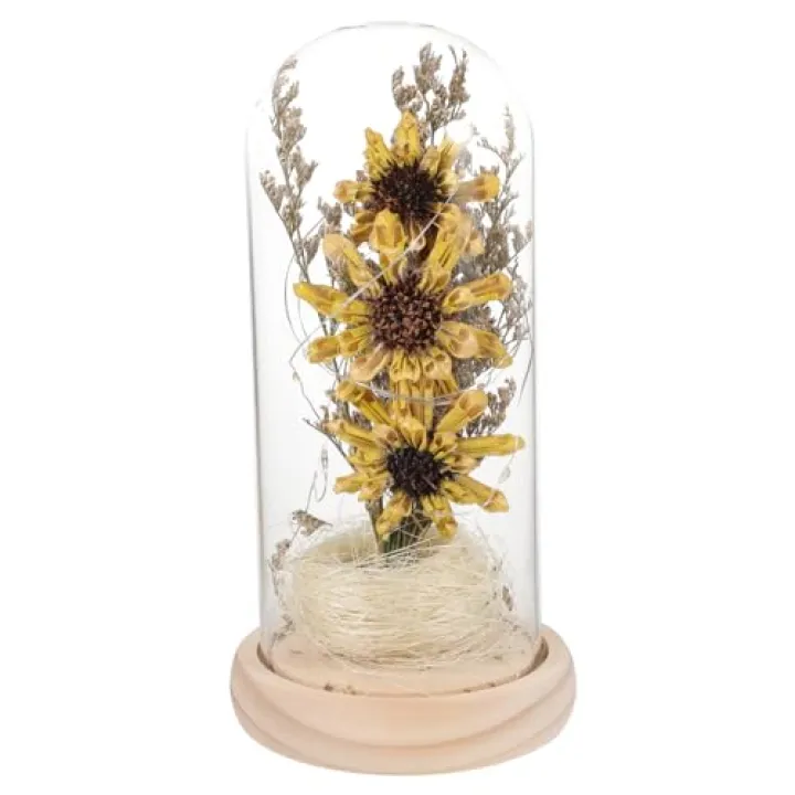 MUSISALY Led Mini Flower Dome Lamp with Glass Cover Artificial Sunflower Decorative Light for Home Office and Yellow