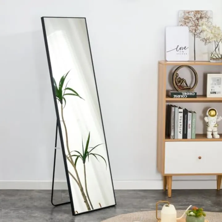 Black Solid Wood Frame Full Length Mirror, Dressing Mirror, Bedroom Porch, Decorative Mirror,Floor Mounted Large Mirror