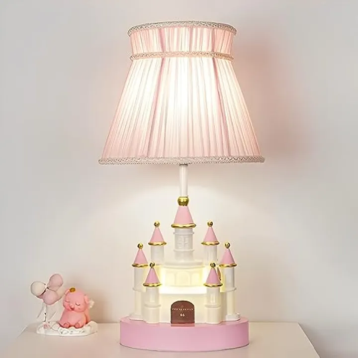 Chandelier, Pink Table Lamp Modern Led Bedside Lamp for Girls Room Creative Princess Castle Shape Nightstand Lamp for Kids Bedroom,Study Room,Girls Room, Nursery, Toys Room