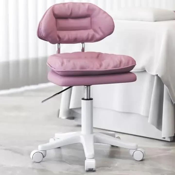 Sedia girevole moderna con seduta in pelle artificiale per bagno e soggiorno, colore rosa e bianco, rotazione a 360°