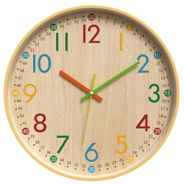 NQQNQQ MO-N Silent 12-Inch Wall Clock, Non-Ticking Battery Operated Colorful Clock for Classroom, Bedroom, School, Analog Wall Clock for Time Teaching. (A Type)