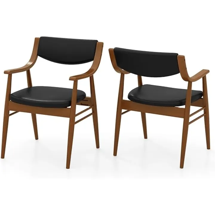 Giantex Wooden Dining Chairs Set of 2, Velvet Upholstered Kitchen Chairs w/Padded Seat & Back, Armrests, Rubber Wood Frame, Comfy Modern Armchairs, Mid-Century Side Chairs for Home Living Room