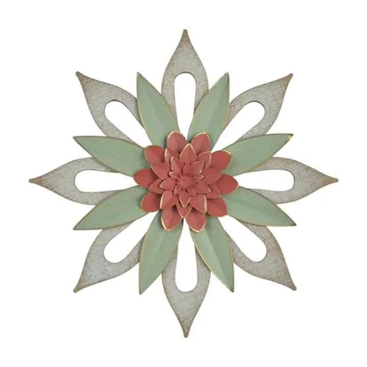 JWZSKZYZ Metal Flower Wall Decor, Modern Iron Floral Wall Art Sculpture Farmhouse Hanging Decoration for Home Living Room, Bathroom, Kitchen, indoor, Patio Porch (1-B)