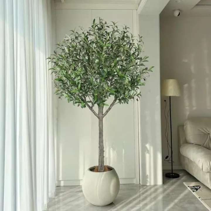 Fairblo Faux Olive Tree 6ft Faux Trees Indoor Tall Fake Plant with 2100 Leaves & 80 Lifelike Fruits Artificial Olive Tree Plant for Outdoor Home Porch Garden Living Room Office Decor