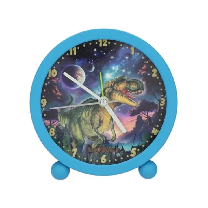 Depesche 13313 Dino World Galaxy Alarm Blue for Children with Dinosaur Motif, Silent Clock with Light Function, Battery Included