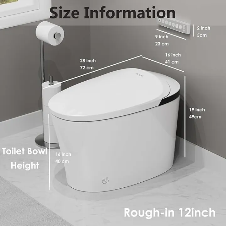 Smart Toilet Auto/Open Close Lid with Booster Pump, Auto Powerful Flush, Heated Seat,Warm Water, Air Dryer, Deodorization, Modern Smart Toilets for Bathrooms, White, Y001ZP