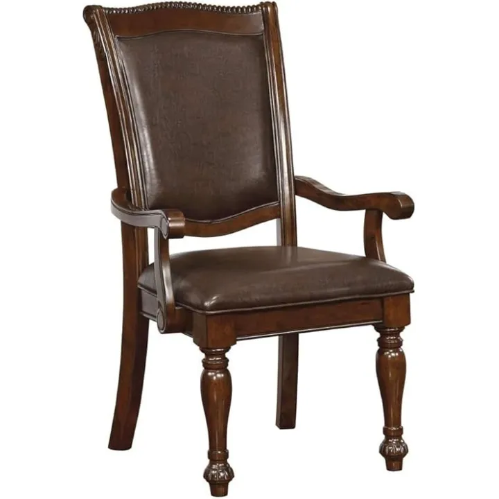 Classic Traditional Dining Chairs Gray Color Solid Wood Leatherette Cushion Seat Set of 2pc Arm Chairs Turned Legs Kitchen Dining Room,Comfortable