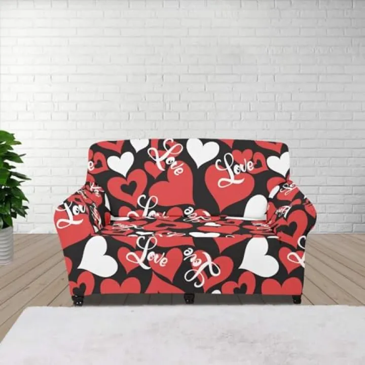 JOAIFO Valentine Sofa Cover Blanket Washable Stretch Sofa Slipcovers Valentine's Day Decor Red Heart Sofa Covers Furniture Protector with Elastic Bottom Polyester Fabric, Easy to Clean