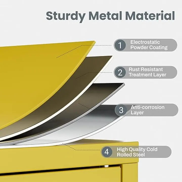 40"H Yellow Metal Cabinet,Locker Storage Cabinet,Bathroom Floor Storage Cabinet,Small Yellow Cabinets with 4 Doors,Freestanding Sideboard,Pantry Food Cabinet for Hallway,Home Office, Kitchen