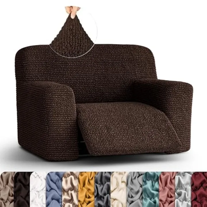 PAULATO BY GA.I.CO. Recliner Cover – Soft Form-Fit Slipcover – Stretch 1-Piece Reclining Furniture Protector – Machine Washable Hypoallergenic Fabric – Dark Brown (Oversized Recliner 39"-54" Wide)