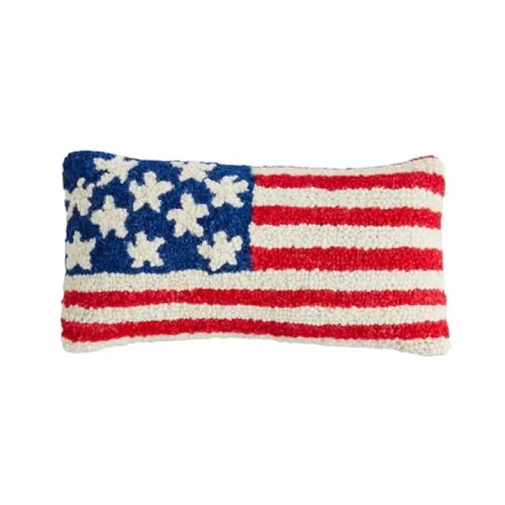 Mud Pie Lg Flag Hooked Wool Pillow; 12" X 6"