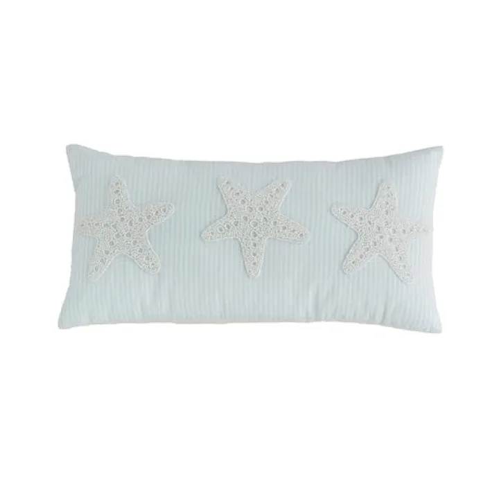 Mud Pie Starfish Sea Beaded Pillow; 11" X 22"