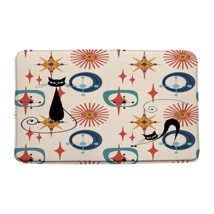 KDYDK Mid Century Bath Mat Vintage Cute Cat Modern Atomic Retro Abstract Geometric Classic Iconic Sputnik Memory Foam Bathroom Rug Room Decor Doormat
