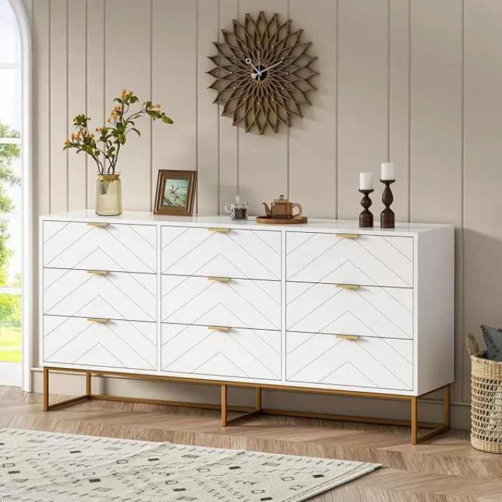 Scurrty 59" Large Chest of Drawers, Storage Cabinet 9 Drawer Dresser,White Dressers with Storage,Dressers for Living Room, Bedroom