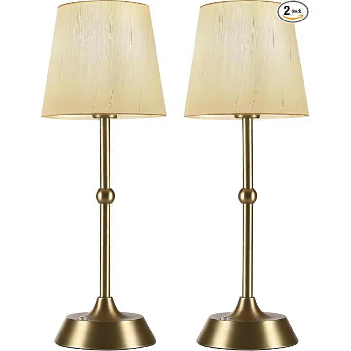 Set of 2 Cordless Cold Table Lamp,LED Portable Dimmable Desk Lamp,6000mA Battery Powered Table Lamp,Touch Control Fabric Table Light for Dining Room,Bedroom,Bar,Camping,Balcony.(LED Bulb Included)