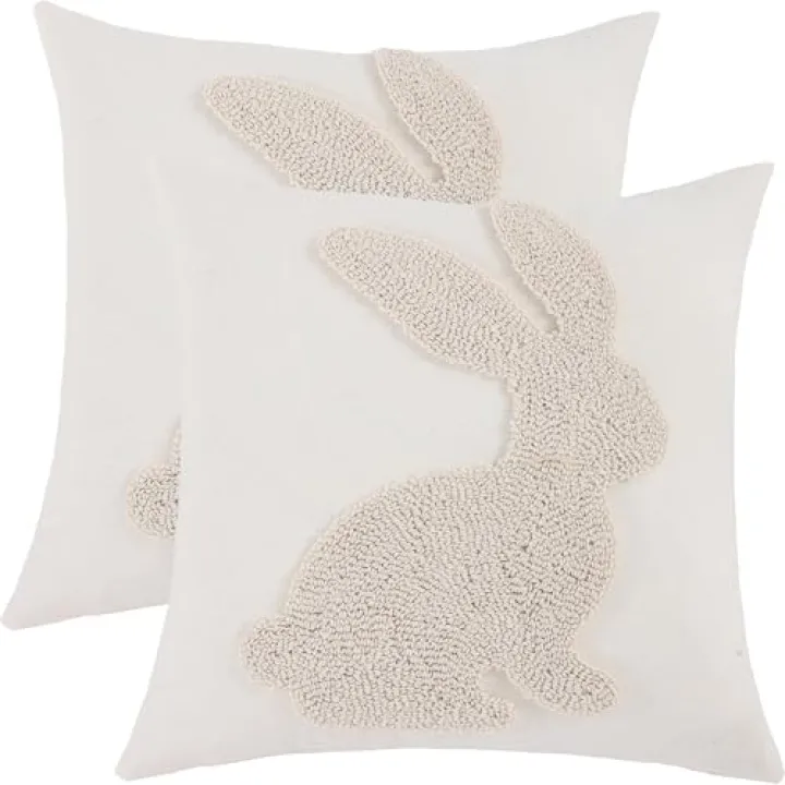 LUOYEHK Easter Pillow Covers 18x18 Set of 2 Farmhouse Cute Bunny Rabbit Easter Themed Decorative Throw Pillows Spring Happy Easter Square Cushion Covers for Couch Sofa Bed Living Room