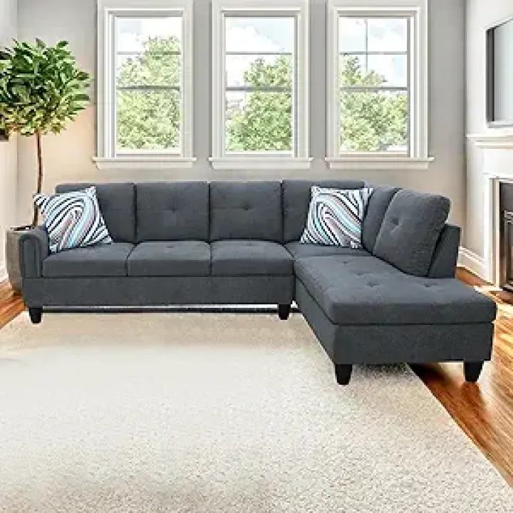 NicBex L Shaped Couch Modular Sectional Sofa Morden Futon Sofa Bed Upholstered Flannel Fabric Living Room Furniture Sets with Chaise and Deep Seat for Living Room and Apartment, Dimgray