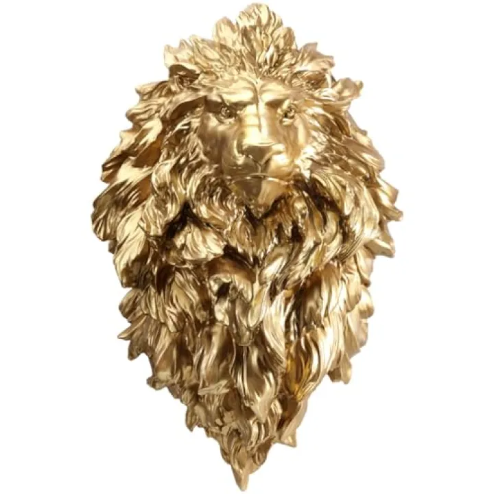 TUPAFJU Gold Lion Head Wall Decoration,Animal Head Wall Decor, Home Decor,Large Gold Lion Wall Art - 31-inch Eye-catching Mounted Lion Head - Handmade Poly-Resin Farmhouse Lion Wall Decor, Size Large