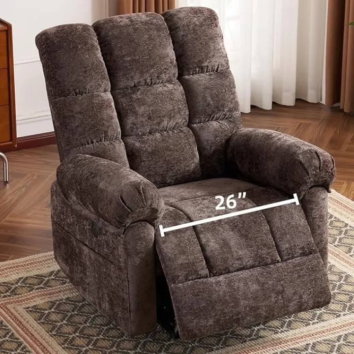 Oversized Power Lift Recliner Chair with Massage and Heat for Elderly, 26" Extra Wide Lift Chair for Big and Tall, Chenille Electric Lift Recliner with Overstuffed Backrest, USB Port, Coffee