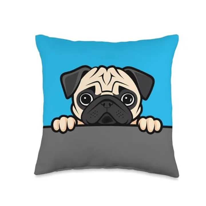 Cute Pug Funny Peeking Pocket Puppy Dog Lover Throw Pillow