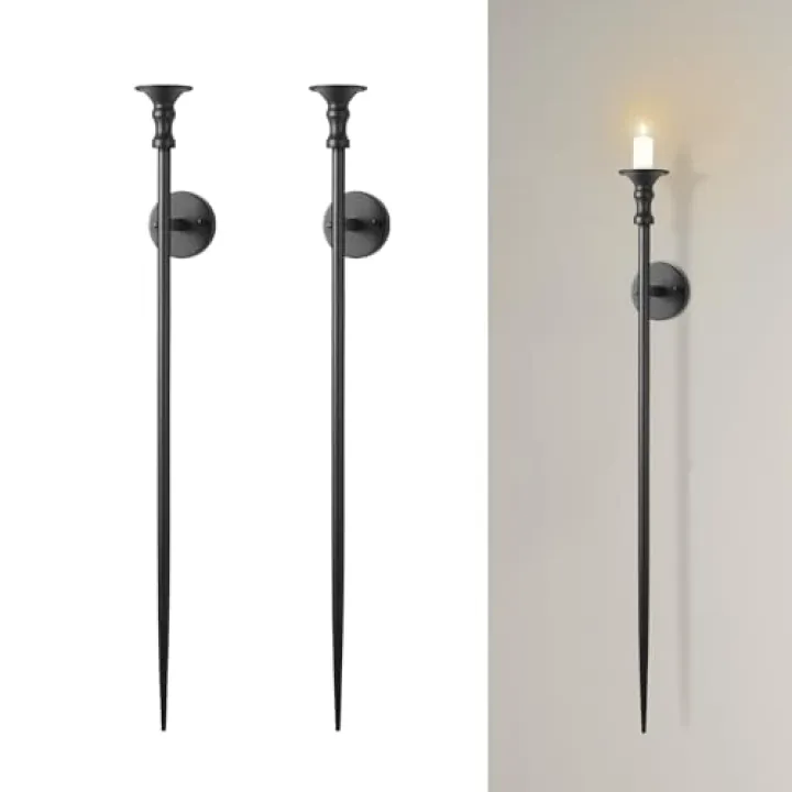 SSNEWOG 36-inch Large Wall Candle Holder, Black Candle Sconces Decor Set of 2, Retro Chic Wall Candle Sconce for Bedroom, Dining Room, Living Room, Hallway & Stairway