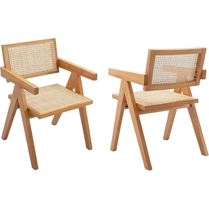 Accent Chair Farmhouse Rattan Dining Chairs Set of 2,Dining Armchair with Rattan Back and Seat, for Bedroom,Patio,Balcony for Dining Room,Kitchen