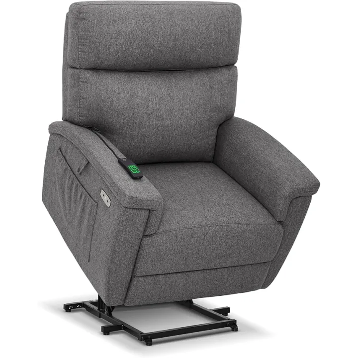MCombo Power Lift Recliner Chair with Massage and Dual Heating, Adjustable Headrest, Extended Footrest for Elderly People, Fabric R7605 (Dark Grey)