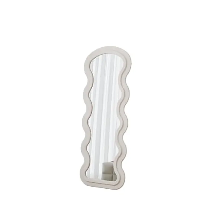 Cream White Wavy Full-Length Mirror with Flannel Fabric Touch, 63" Tall, Stand or Lean Style