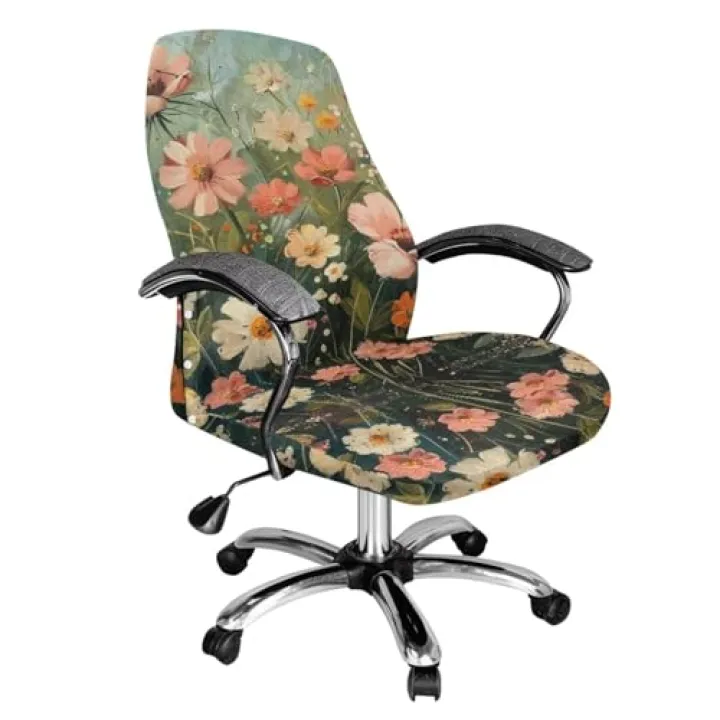 Hudotybom Office Chair Cover for Women Fancy Floral Seat Cover for Office Chair Breathable Easy to Remove High Back Chair Slipcover Stain Resistant Comfortable Desk Chair Slipcovers Size S