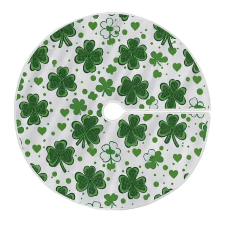 FLildon 36in Tree Skirt for Christmas Trees Green Clover Irish Shamrock St Patrick's Day Tree Skirts Festive Ornaments Home Decor for Holiday