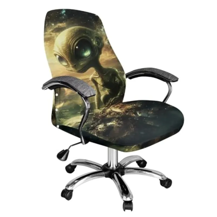 Wiryuouvt Alien Home Office Chair Cover Stretchable Computer Desk Chair Covers Removable High Back Universal Executive Boss Chair Covers Gaming Chair Covers Machine Washable,Large