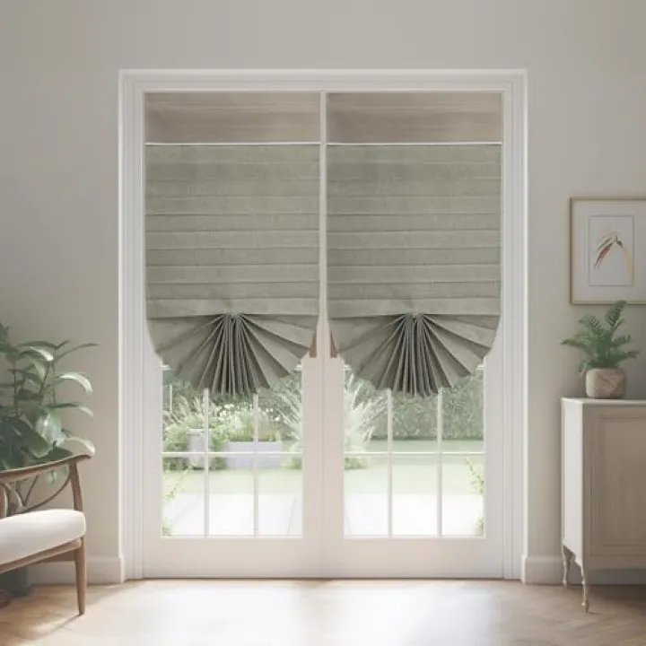 AJAZZ 100% Blackout Tricia Door Curtain French Door Curtains Room Darkening Window Drape for Patio Glass Doors Doorway Curtain Privacy Tie up Doors Blind, W26 x L72, 1 Panel, Grey