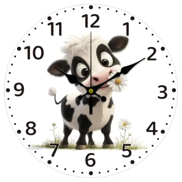 CHGCRAFT 12inch Funny Cow Flowers Wall Clock Battery Operated Silent Non Ticking Round Decorative Clock for Office Home Living Room Bedroom Bathroom Kitchen Decor, Cattle