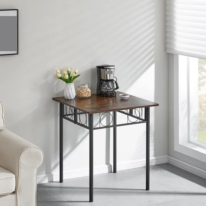 Kitchen Dining Room Table, Iron Wood Square Table for Kitchen Dining Room Furniture