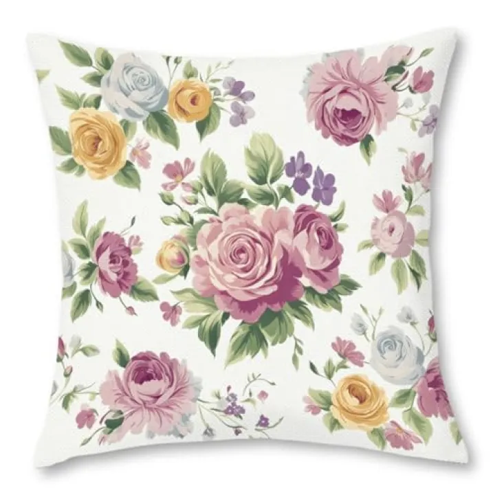 Hopomoon Pink and White Floral Throw Pillow Covers 16x16 Inch,Vintage Chinoiserie Flower Pillow Covers,Spring Season Farmhouse Linen Cushion Cover for Home Decor Sofa Car Bedroom