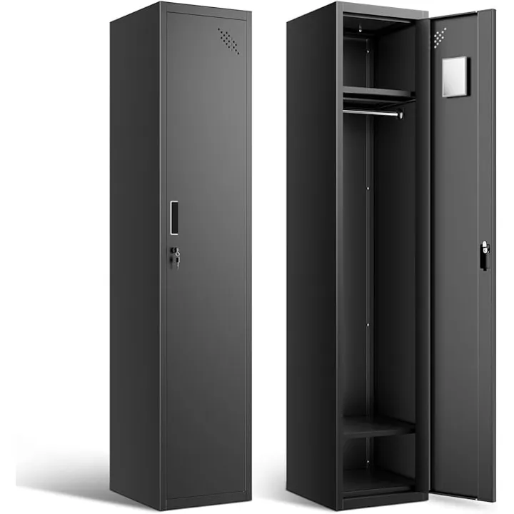 DNA MOTORING Metal Storage Cabinet for Employees with Keys, 71" Employees Metal Locker with 4 Doors, Tall Storage Lockers for Garage,Office,Home,Gym, Black, TOOLS-00790-BK-BK